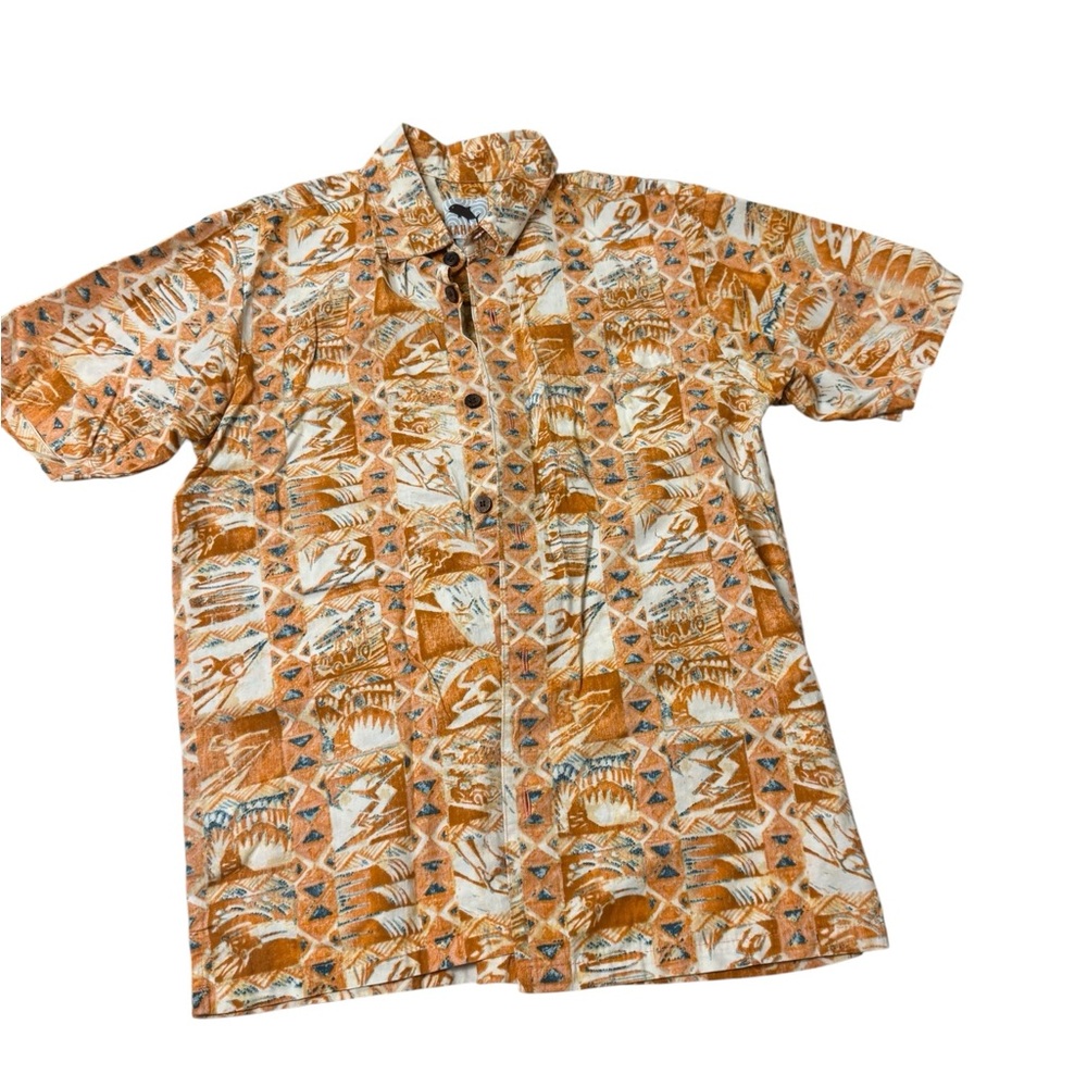 Kahala | Hawaiian Tropical Kids' Orange Patterned Button Down Shirt Short Sleeve - Picture 1 of 5